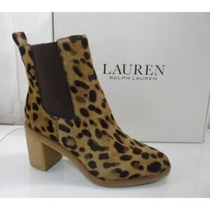 Ralph Lauren Marianna Leopard Print Haircalf Booties Block Heel Boots Size 8